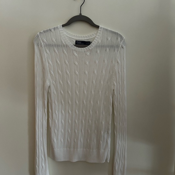 Ralph Lauren Classic White Cable Knit Cotton-Blend Sweater